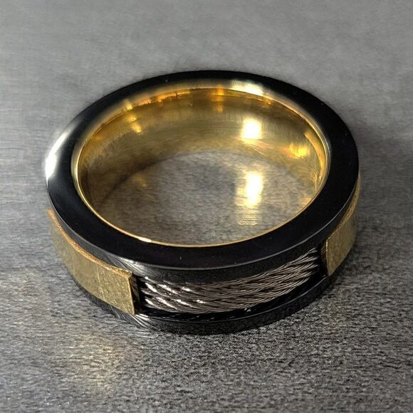 Men's Three Cable Inlay Wedding Ring Promise Ring - Picture 4 of 4